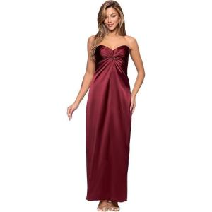 Xscape Women’s Satin Strapless Knot Front Floor Length Dress(Wine)