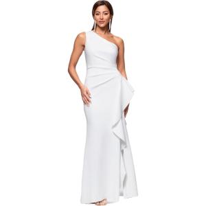 Xscape Women’s Techno Scuba One Shoulder Sleeveless Floor Length Dress (Petite)(Ivory)