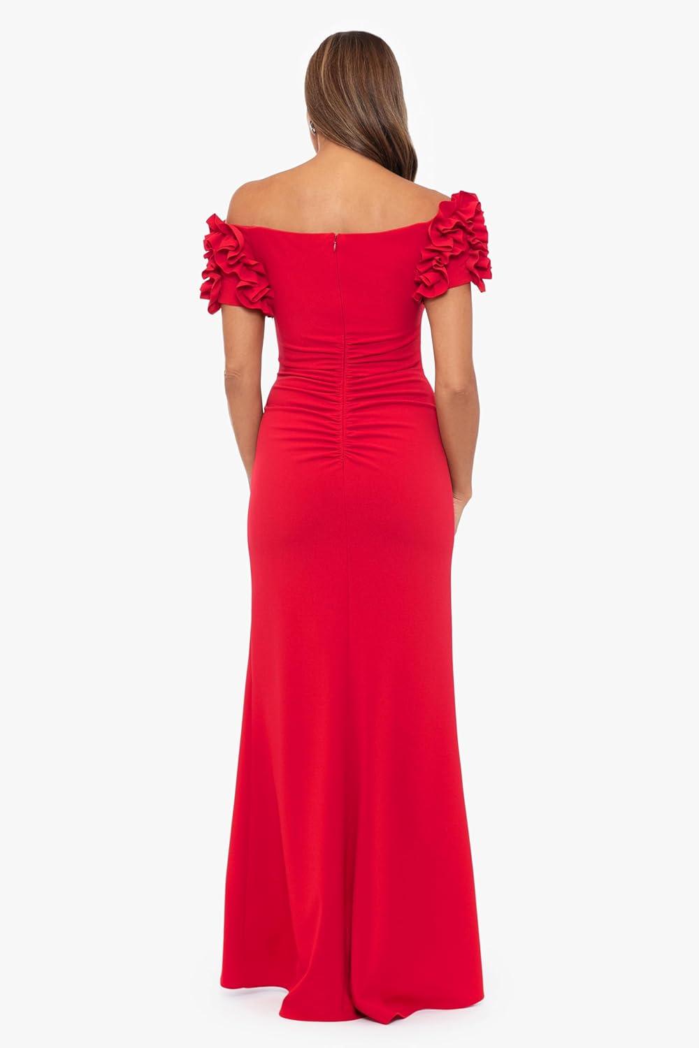 image:imageXscape Womens Betsy amp Adam Womens FloorLength OffTheShoulder Straight Neckline with Ruffled Sleeves and Fitted Silhouette