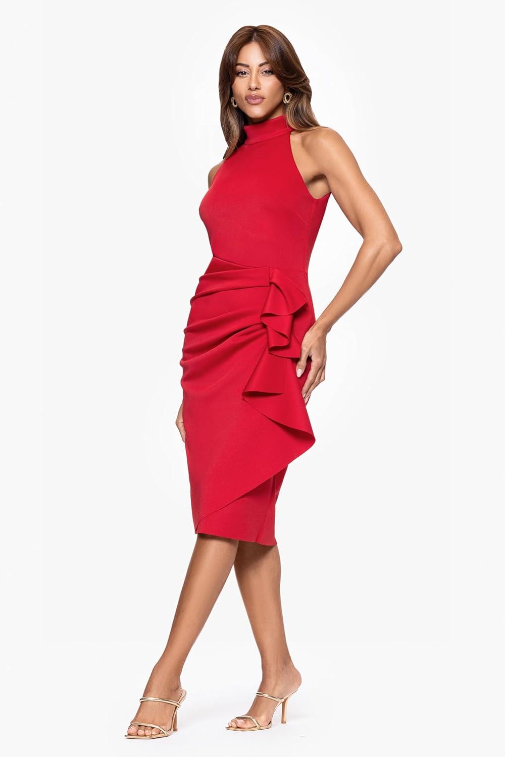 image:imageXscape Womens Betsy amp Adam Womens Galaxy Knit Cowl Neck Drape Sleeve Floor Length DressRed