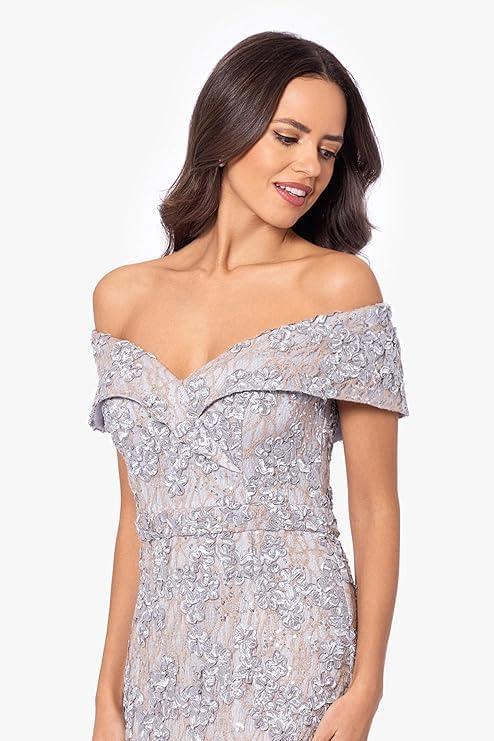 image:imageXscape Womens Betsy amp Adam Womens Scuba Crepe Drape Sleeve Boat Neck Knee Length DressGoldSilver