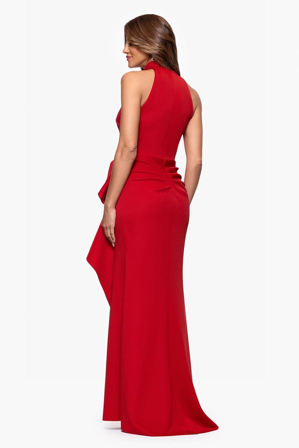 image:imageXscape Womens Betsy amp Adam Womens Scuba Crepe Sleeveless VNeck Ruffle Hem High Low DressRed