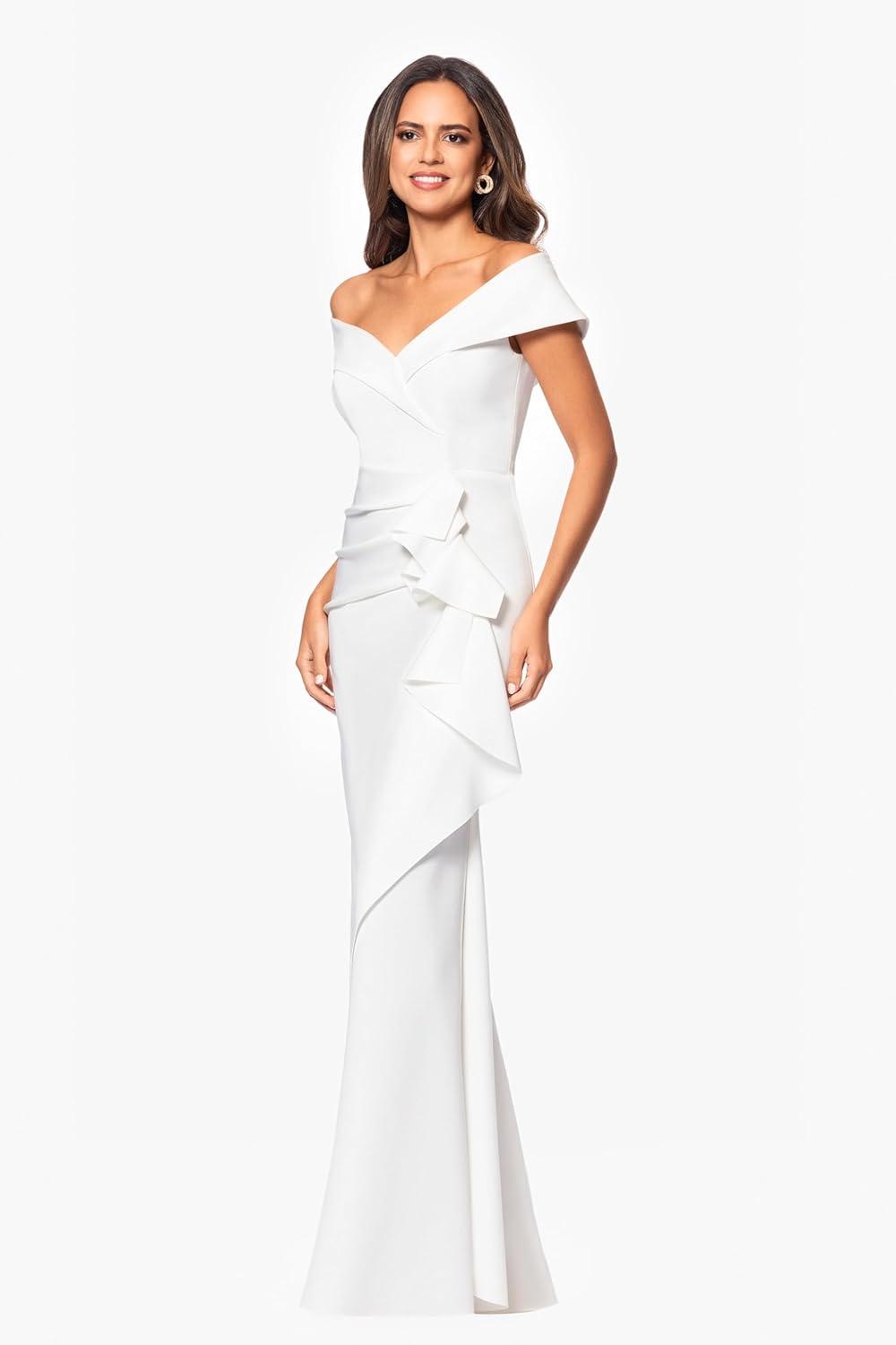 image:imageXscape Womens Betsy amp Adam Womens Velvet High Neck Sleeveless Ruffle Floor Length DressPeri