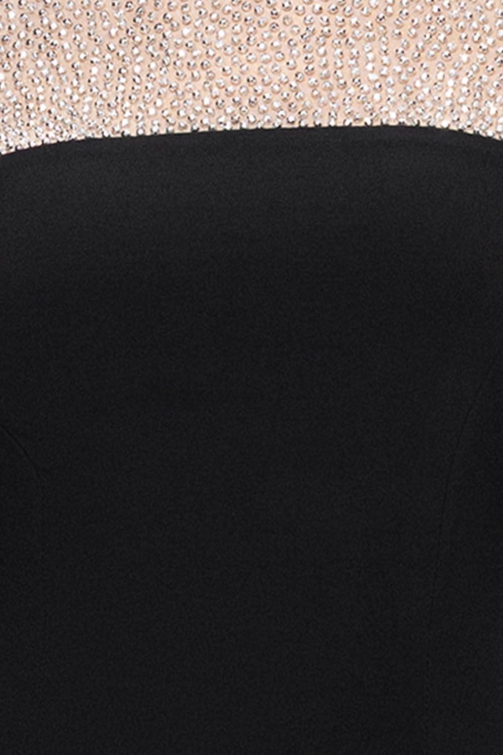 image:imageXscape Womens Jersey Knit Beaded Mock Neck Long Sleeve Floor Length DressBlackNudeSilver