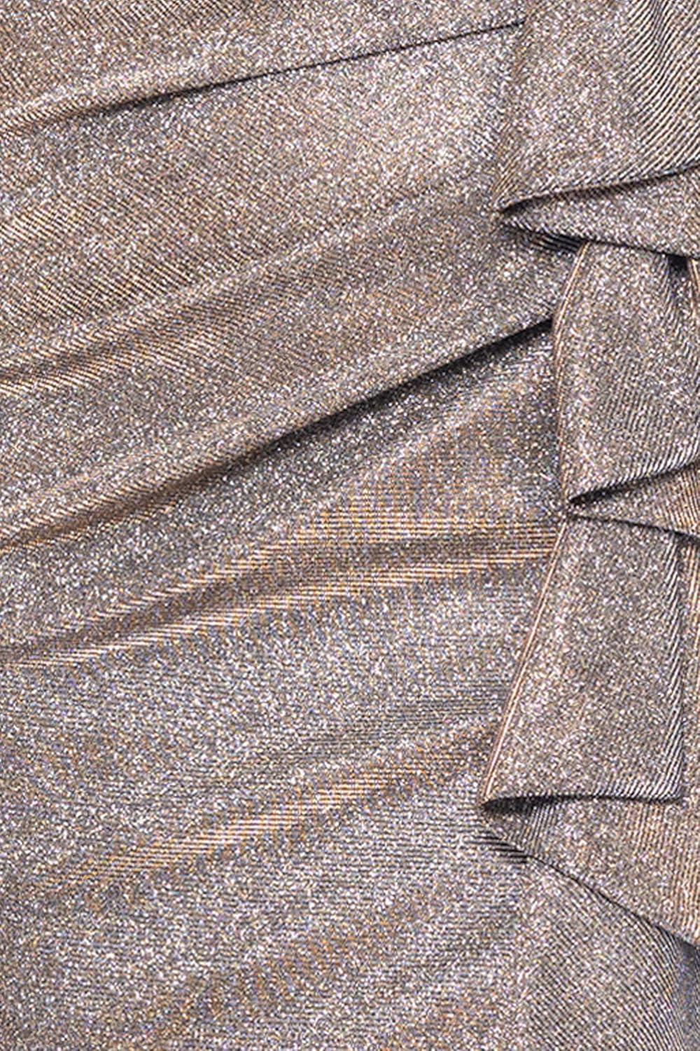 image:imageXscape Womens Long Foil Knit Off The Shoulder Floor Length Ruffle DressSand