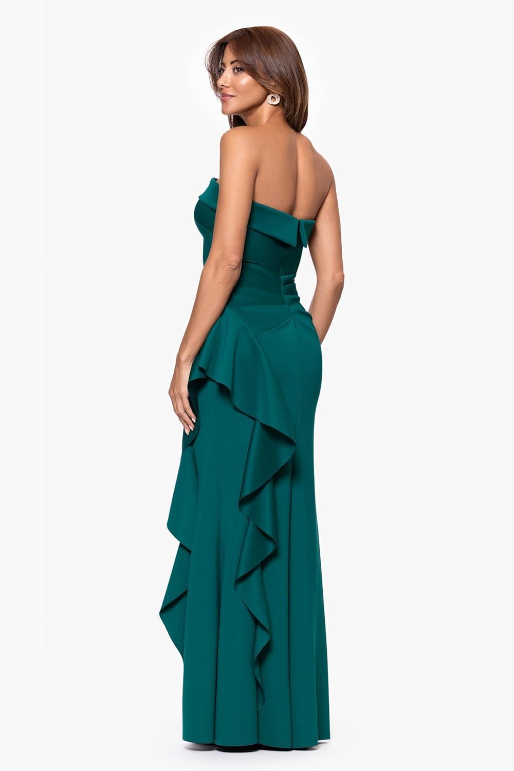 image:imageXscape Womens Long Scuba Tech Strapless Ruffle Dress Hunter 8