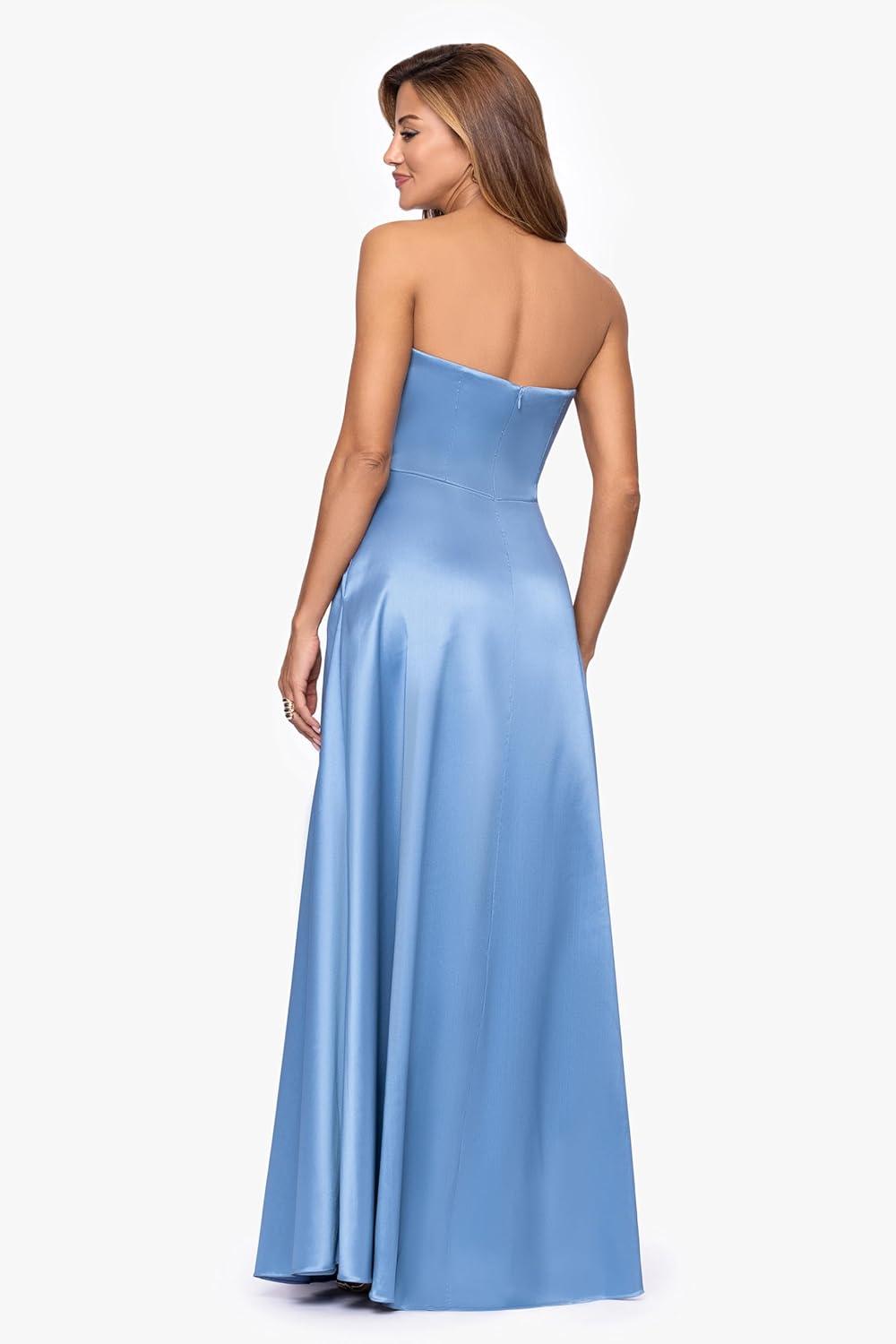 image:imageXscape Womens Mikado Sleeveless Asymmetrical Neck Floor Length DressSlate