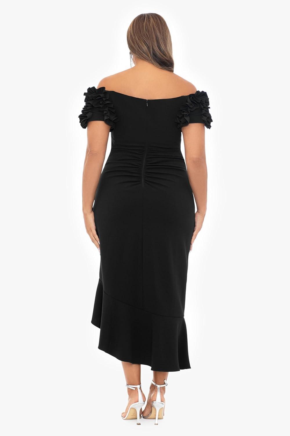 image:imageXscape Womens Off The Shoulder Ruffle Sleeve Midi Dress Plus Special Occasion DressBlack
