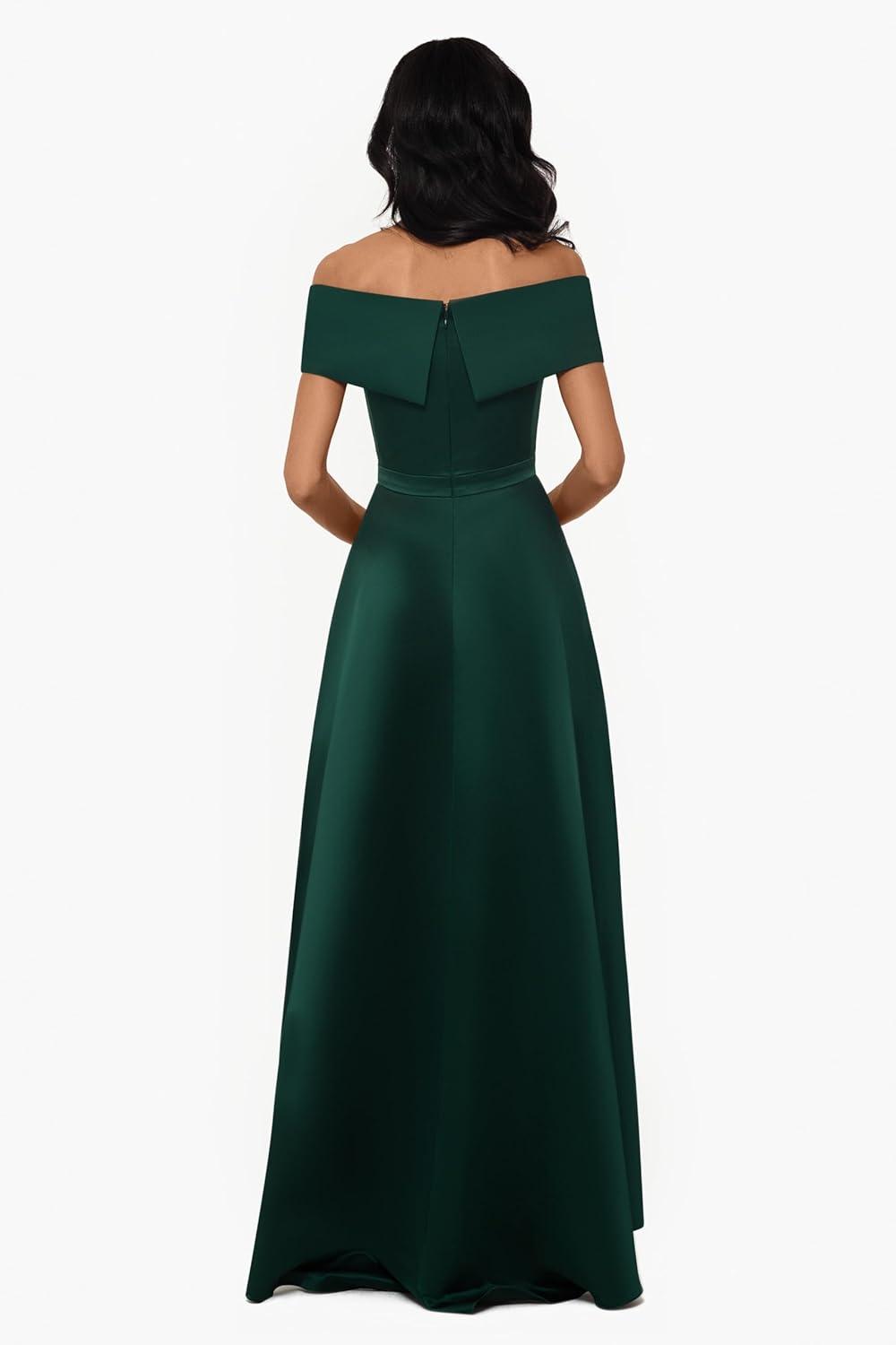 image:imageXscape Womens Off The Shoulder Sweetheart Satin Floor Length DressEmerald