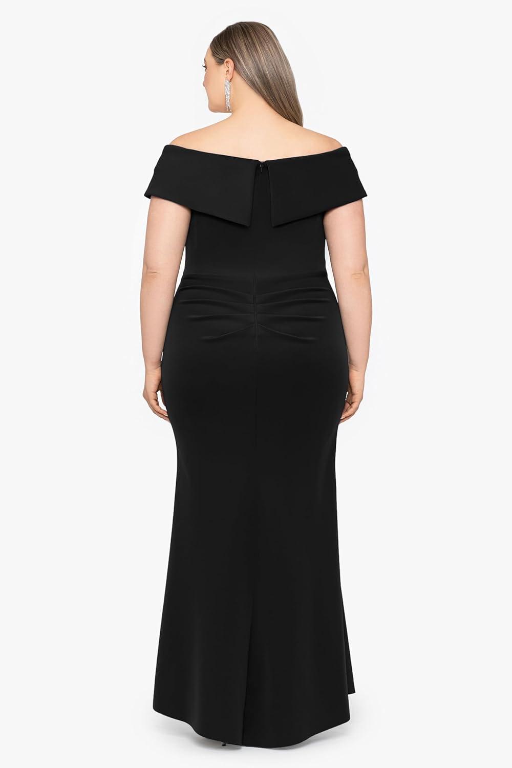 image:imageXscape Womens Plus Size Off Shoulder Sweetheart Neck Ruffle Long DressBlack
