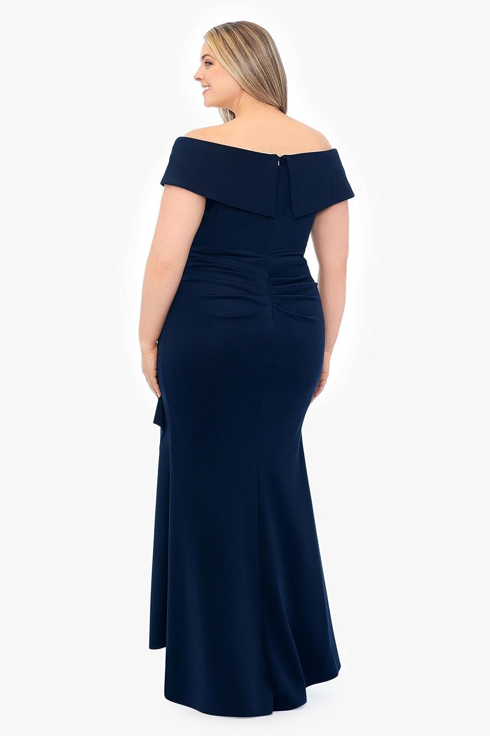 image:imageXscape Womens Plus Size Off Shoulder Sweetheart Neck Ruffle Long DressMidnight