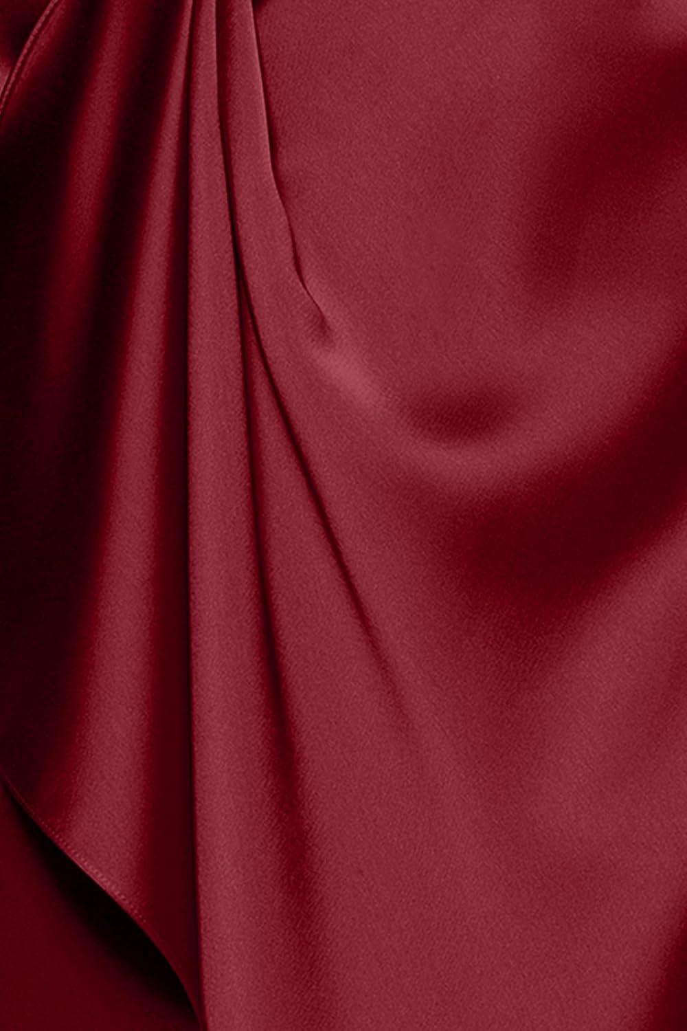 image:imageXscape Womens Satin Collar Neck Long Sleeve Ruffle Modest Dress PetiteWine