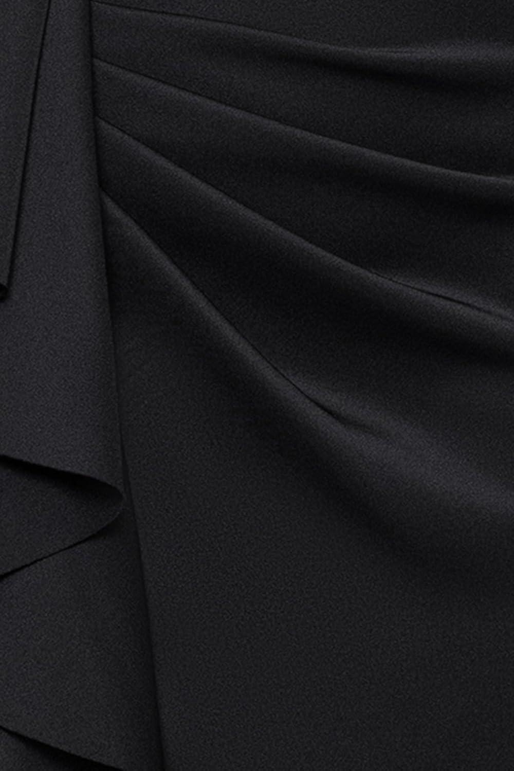 image:imageXscape Womens Scuba Crepe Drop Shoulder Ruffle Draped Floor Length DressBlack