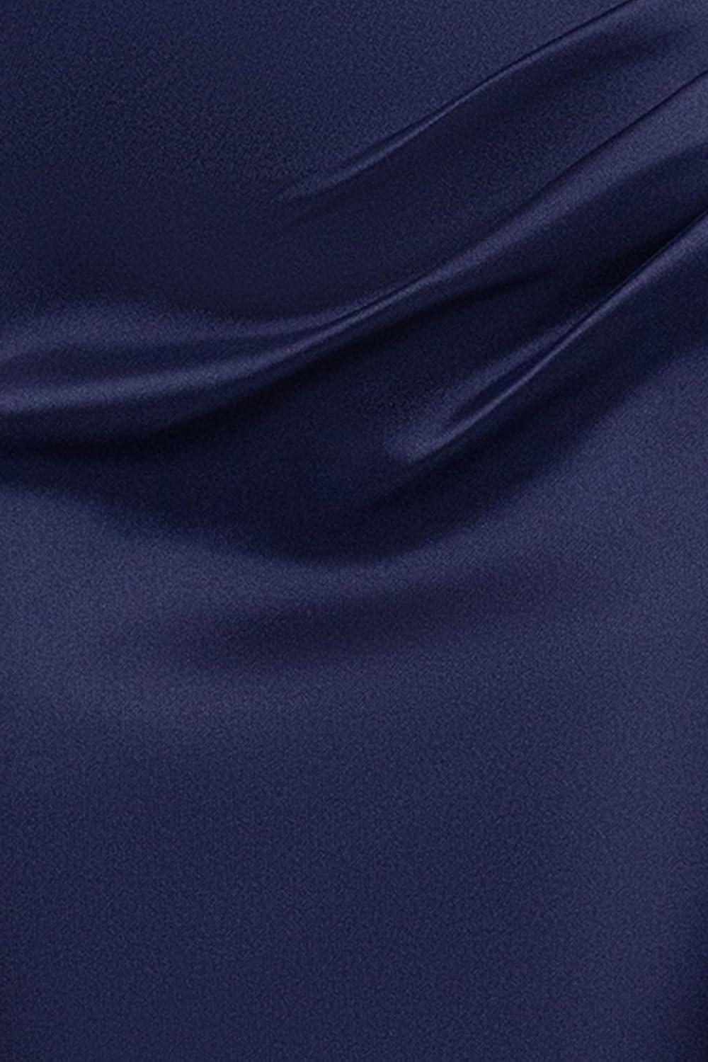 image:imageXscape Womens Stretch Mikado Off The Shoulder Pleated Ruched Floor Length DressNavy