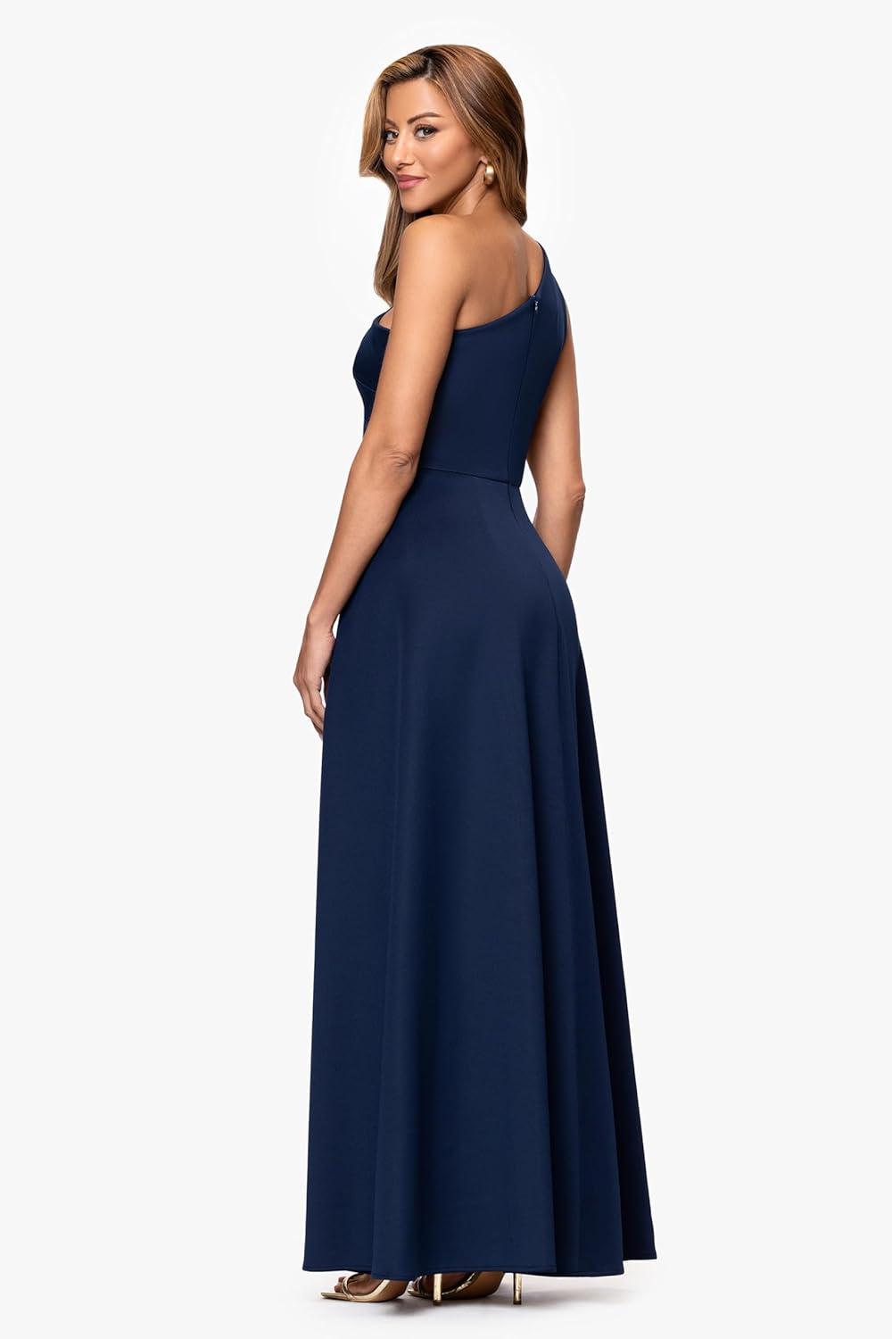 image:imageXscape Womens Techno Scuba One Shoulder Cape Skirt Floor Length Dress Petite