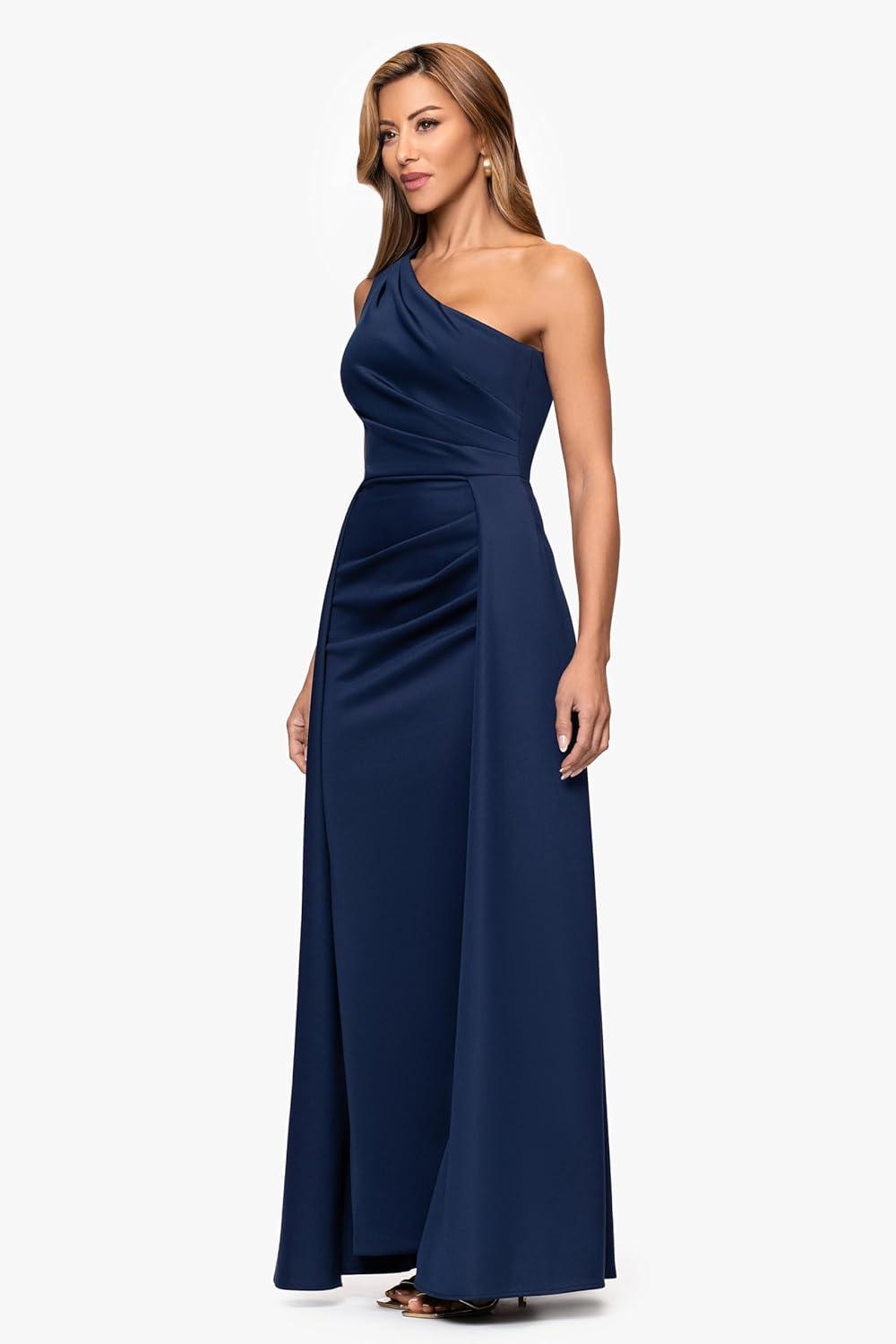 image:imageXscape Womens Techno Scuba One Shoulder Cape Skirt Floor Length Dress Petite