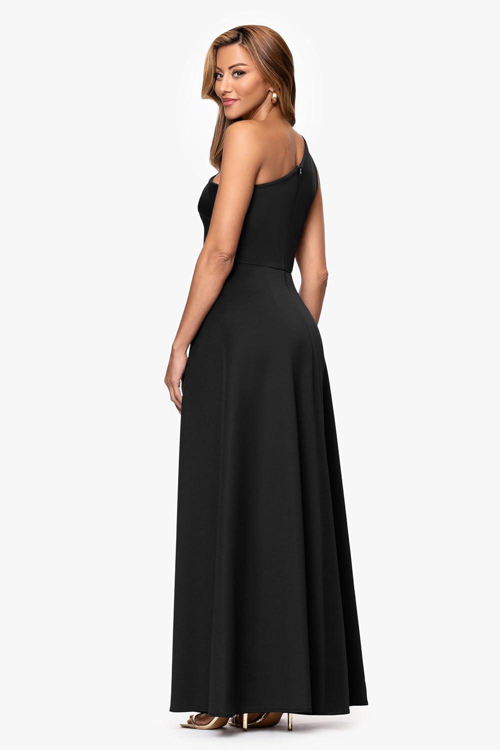 image:imageXscape Womens Techno Scuba One Shoulder Cape Skirt Floor Length DressBlack