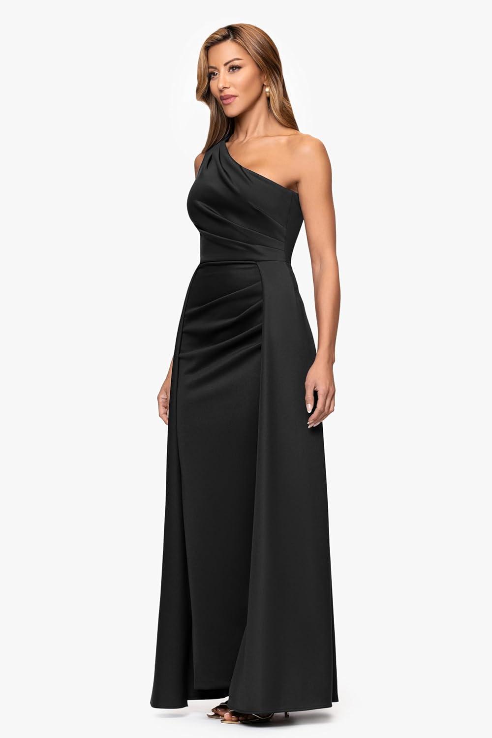 image:imageXscape Womens Techno Scuba One Shoulder Cape Skirt Floor Length DressBlack