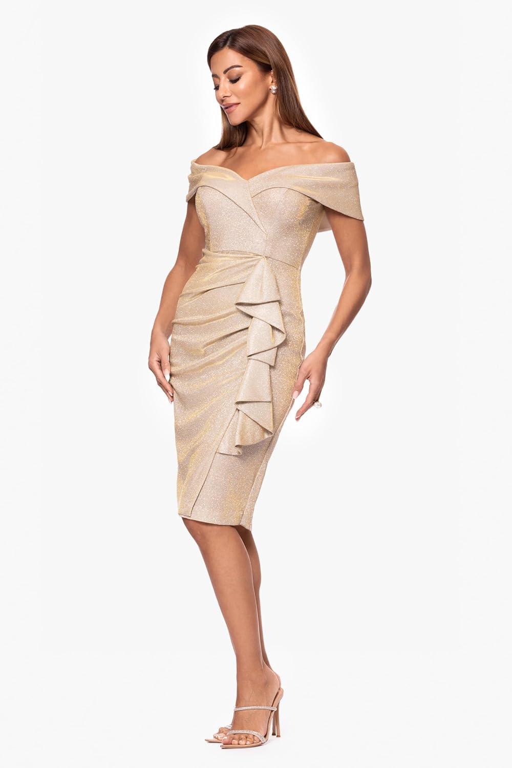 image:imageXscape Womens Xscape Womens Scuba Side Ruffle 34 Sleeve Floor Length DressGoldSilver