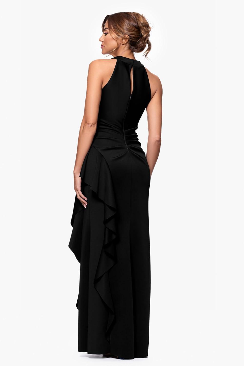 image:imageXscape Womens Xscape Womens Scuba Side Ruffle 34 Sleeve Floor Length DressMidnight