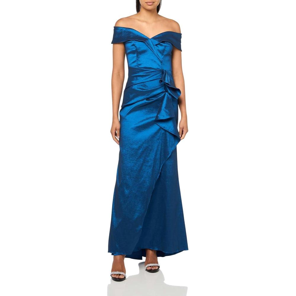 image:imageXscape Womens Betsy amp Adam Womens Scuba Crepe Sleeveless VNeck Ruffle Hem High Low DressSapphire