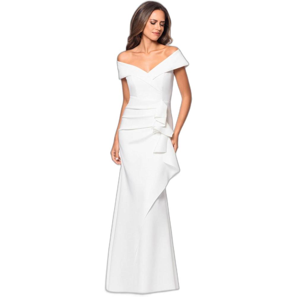 image:imageXscape Womens Betsy amp Adam Womens Velvet High Neck Sleeveless Ruffle Floor Length DressPeri