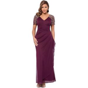 Xscape Female Long Sheer Matte Jersey Beaded Flutter Sleeve(Wine/Antique)