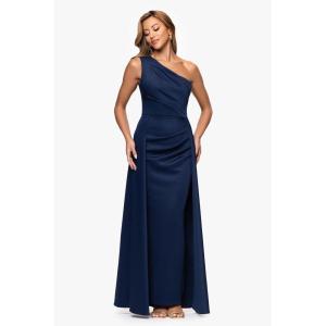 Xscape Women’s Techno Scuba One Shoulder Cape Skirt Floor Length Dress (Petite)