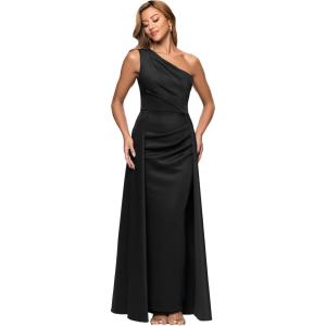 Xscape Women’s Techno Scuba One Shoulder Cape Skirt Floor Length Dress(Black)