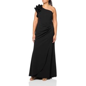 Xscape Women’s Xscape Women’s Floor-Length, One-Shoulder, with Statement Floral Detail and Draped Fitted Silhouette (Plus)(Black)