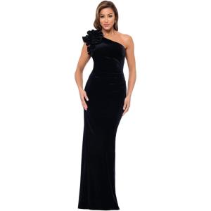 Xscape Women’s Xscape Women’s Off The Shoulder Sweetheart Neck Ruffle Knee Length Dress(Black)