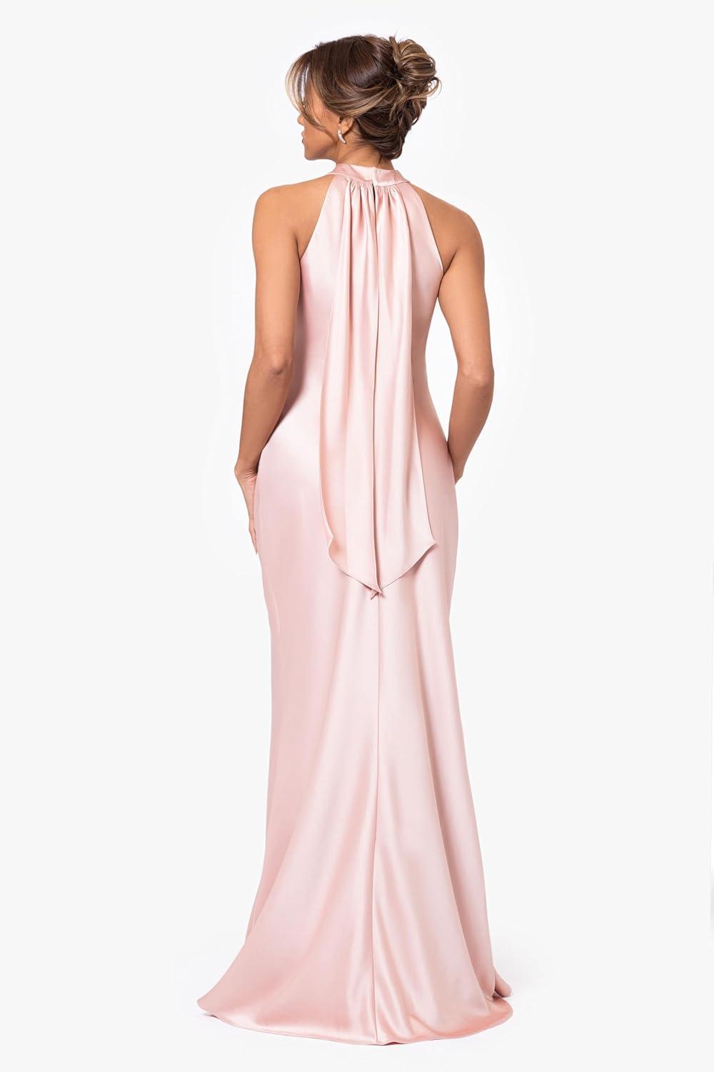image:imageXscape Womens Betsy amp Adam Womens Chiffon Halter Neck Ruffle Print Floor Length DressRoseGold