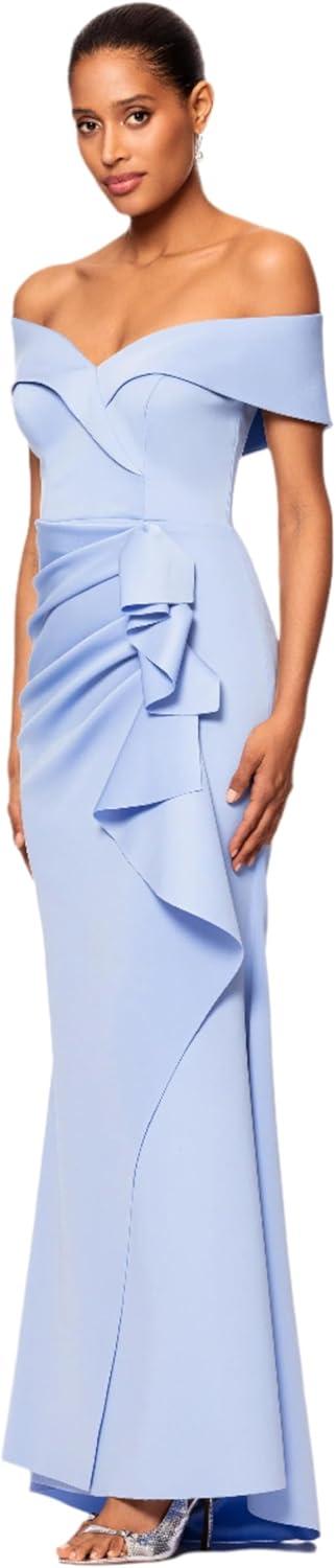image:imageXscape Womens Long Off Shoulder Sweetheart Neck Side Ruffle GownPeri
