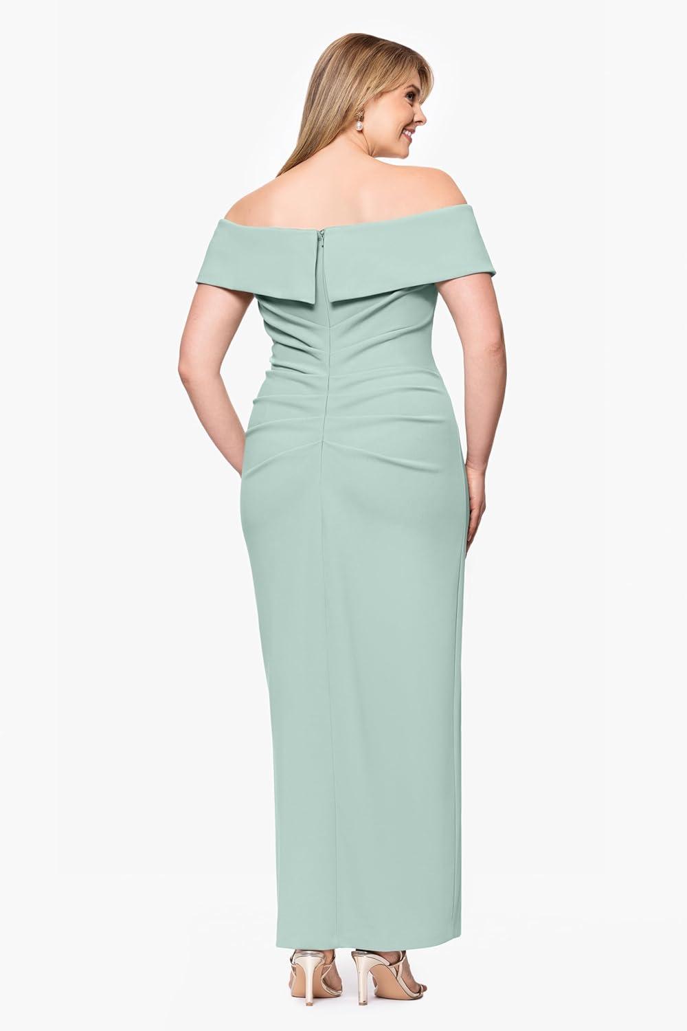 image:imageXscape Womens Plus Size Long Off The Shoulder Scuba Crepe Slit DressSage