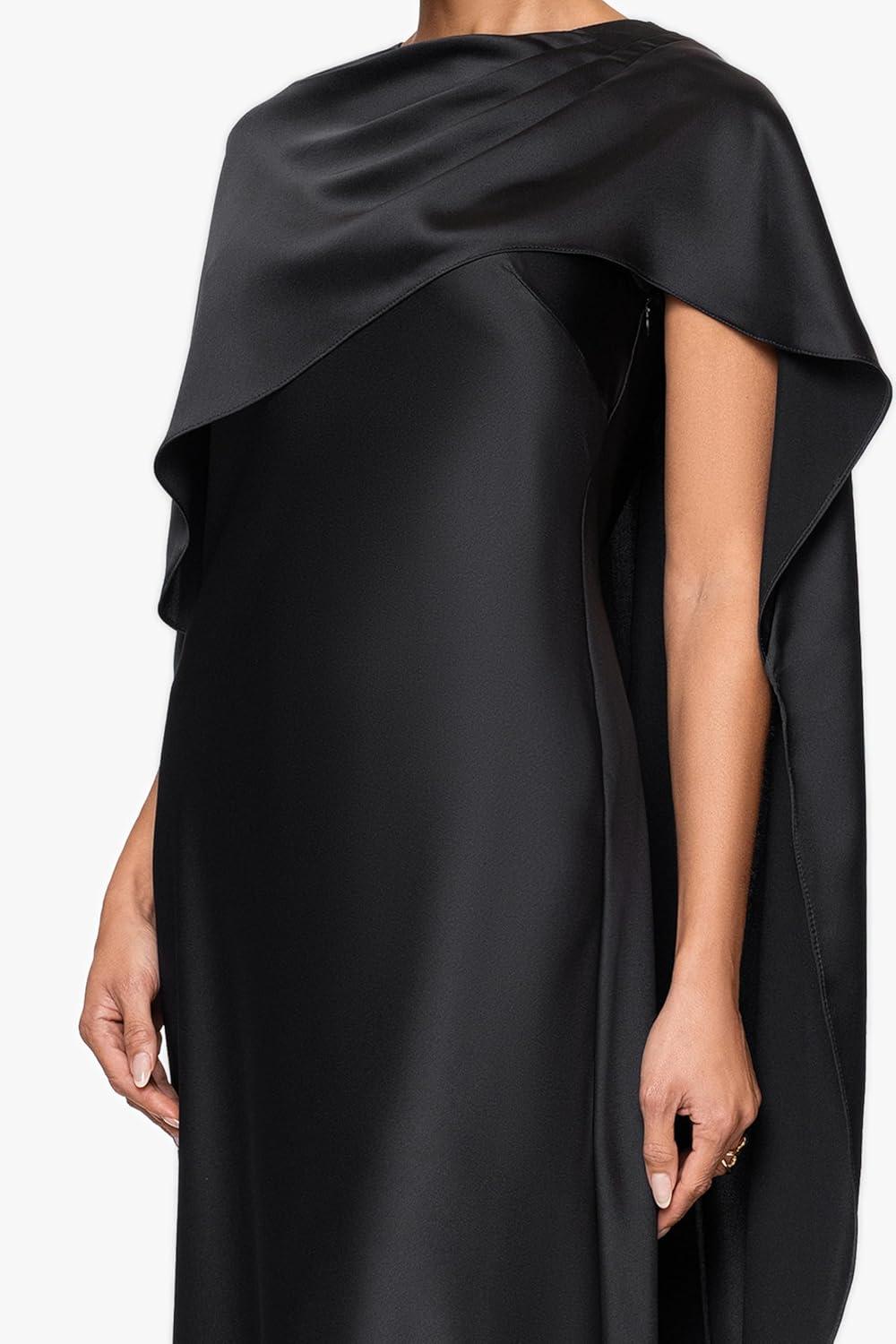 image:imageXscape Womens Satin Boat Neck Cape Overlay Floor Length DressBlack