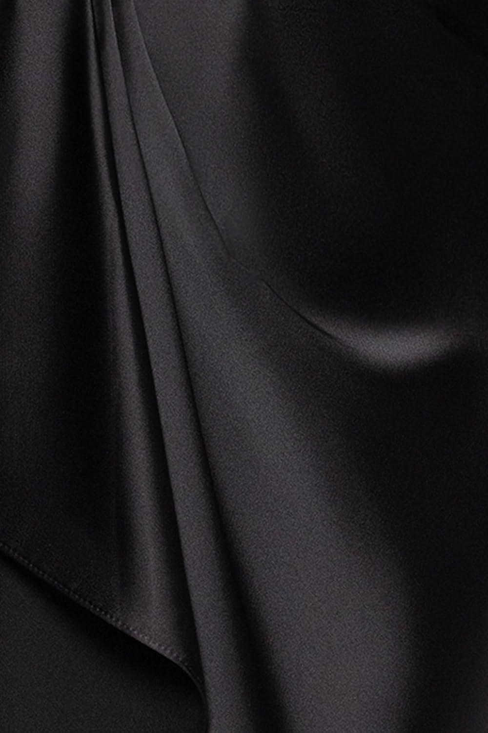image:imageXscape Womens Satin Collar Neck Cold Shoulder Long Sleeve Ruffle Modest DressBlack