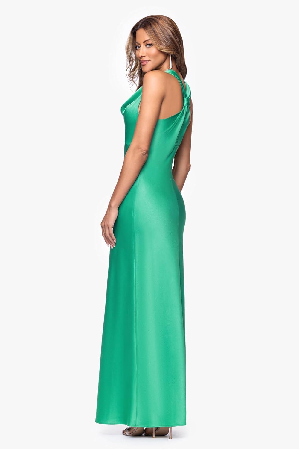 image:imageXscape Womens Satin Cowl Neck Halter Sleeveless Floor Length DressGreen