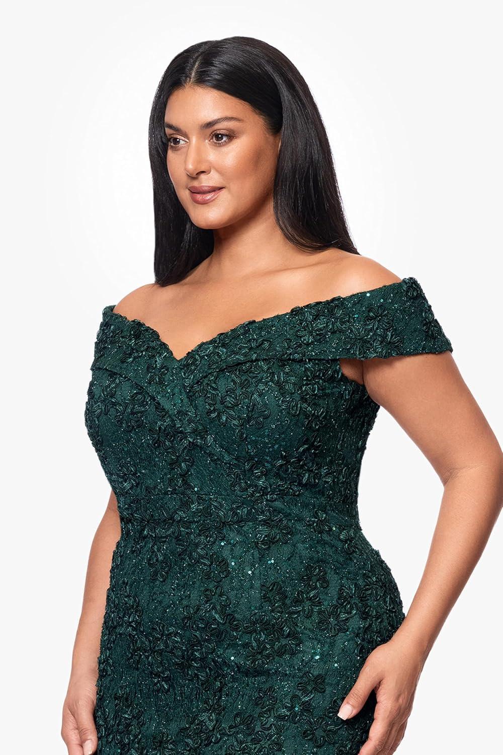 image:imageXscape Womens Xscape Womens FloorLength OffTheShoulder with Embellished Lace Detail and Fitted SilhouetteHunter Green