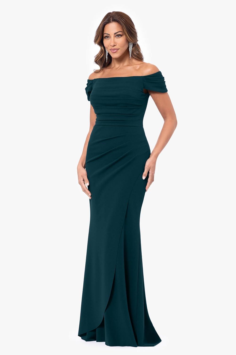 image:imageXscape Womens Xscape Womens OffTheShoulder Gown with Pleated Bodice Draped Detail and Fitted SilhouettePine