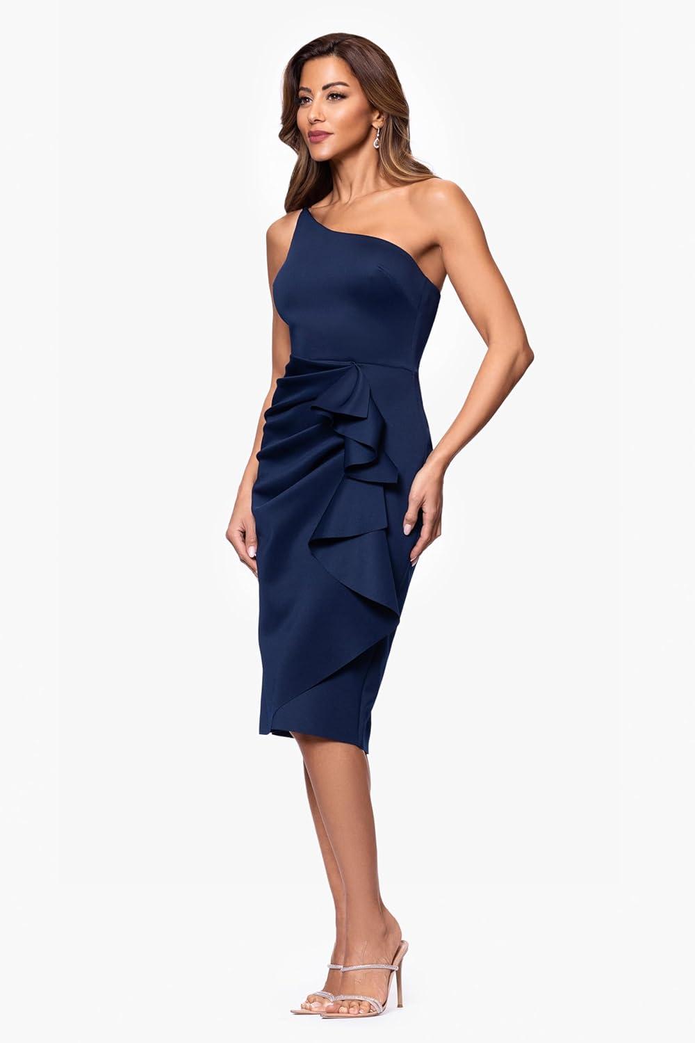image:imageXscape Womens Xscape Womens Scuba Crepe Halter Neck Ruffle Knee Length DressBlack