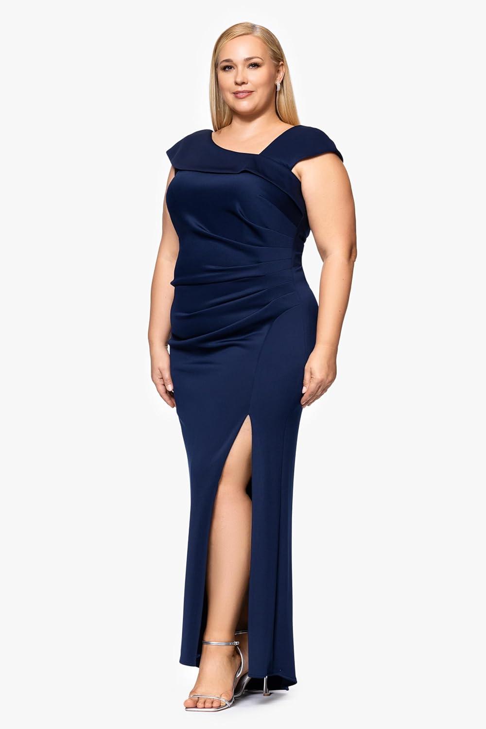 image:imageXscape Womens Xscape Womens Scuba Crepe Halter Neck Ruffle Knee Length DressPlum