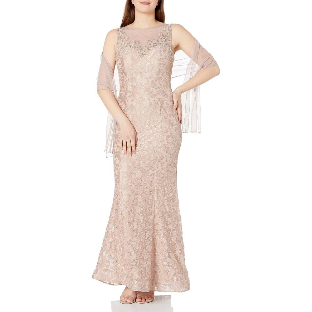 image:imageXscape Womens Long Lace Dress w ShawlTaupe