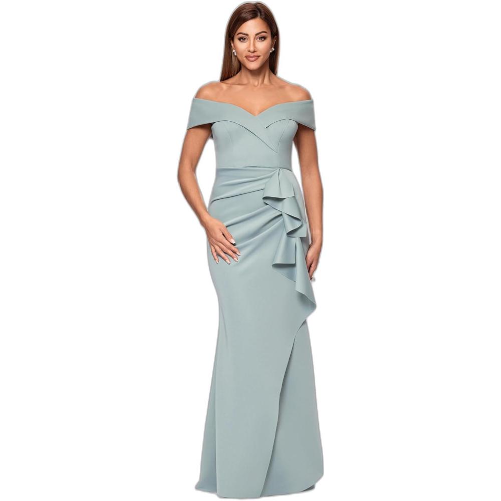 image:imageXscape Womens Long Off Shoulder Sweetheart Neck Side Ruffle GownSage