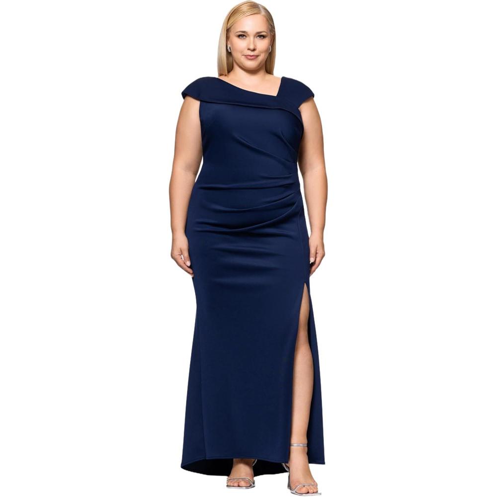 image:imageXscape Womens Xscape Womens Scuba Crepe Halter Neck Ruffle Knee Length DressPlum