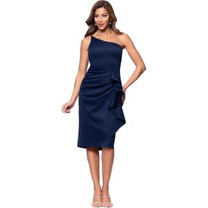 Xscape Women’s Xscape Women’s Scuba Crepe Halter Neck Ruffle Knee Length Dress(Black)