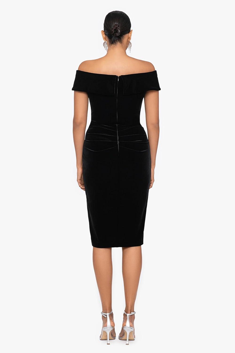image:imageXscape Womens Knee Length OffTheShoulder Scuba Side Slit DressBlack