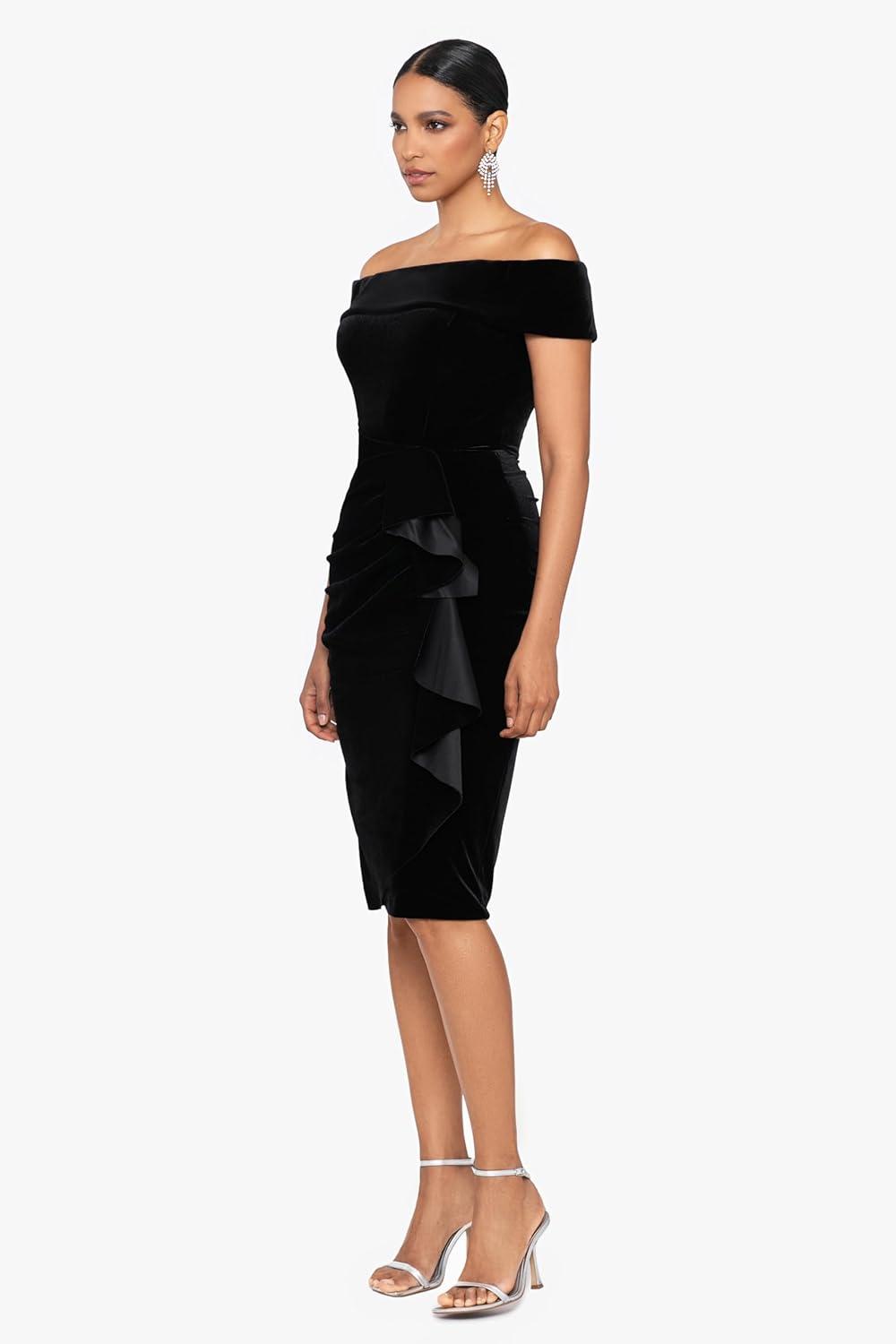 image:imageXscape Womens Knee Length OffTheShoulder Scuba Side Slit DressBlack