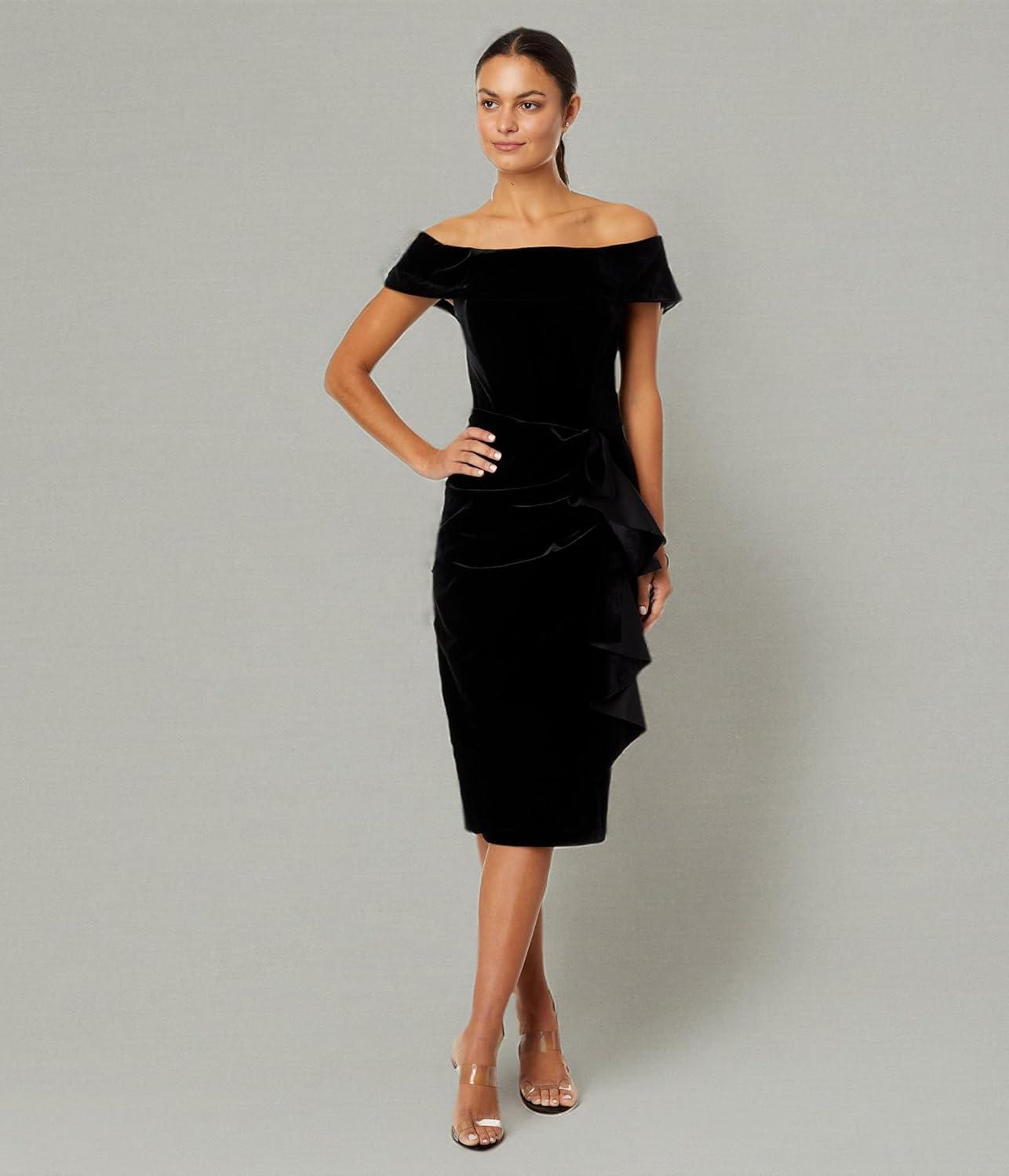 image:imageXscape Womens Knee Length OffTheShoulder Scuba Side Slit DressBlack