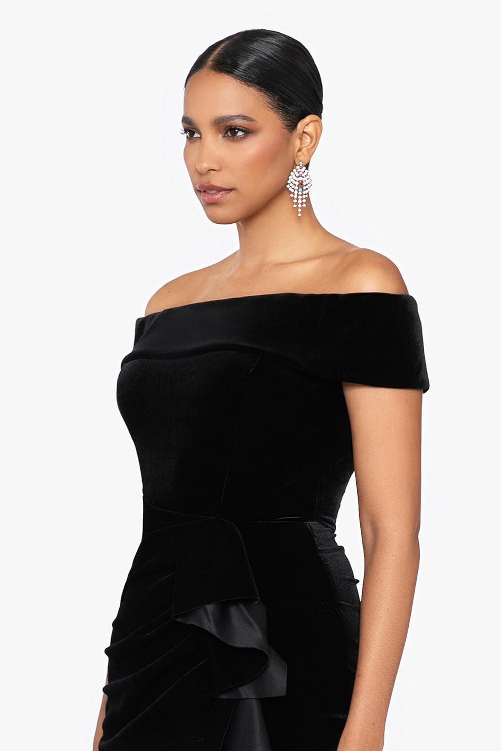 image:imageXscape Womens Knee Length OffTheShoulder Scuba Side Slit DressBlack
