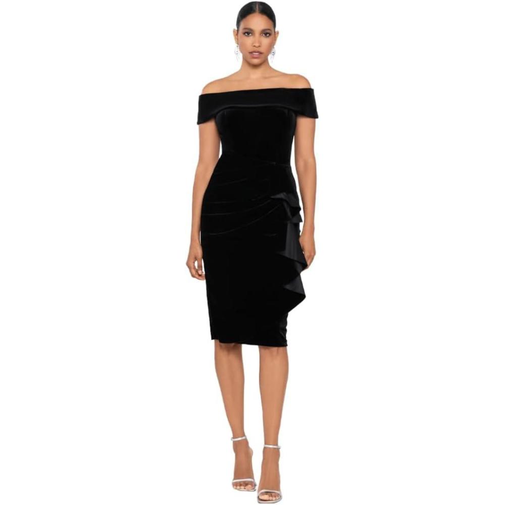 image:imageXscape Womens Knee Length OffTheShoulder Scuba Side Slit DressBlack